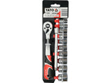 SET TUBULARE CU ACCESORII 3/8'', 12 PIESE Yato YT - 38683 - 9.5 mm, CrV Yato - scule electrice si unelte profesionale - BricoMart
