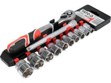 SET TUBULARE CU ACCESORII 3/8'', 12 PIESE Yato YT - 38683 - 9.5 mm, CrV Yato - scule electrice si unelte profesionale - BricoMart