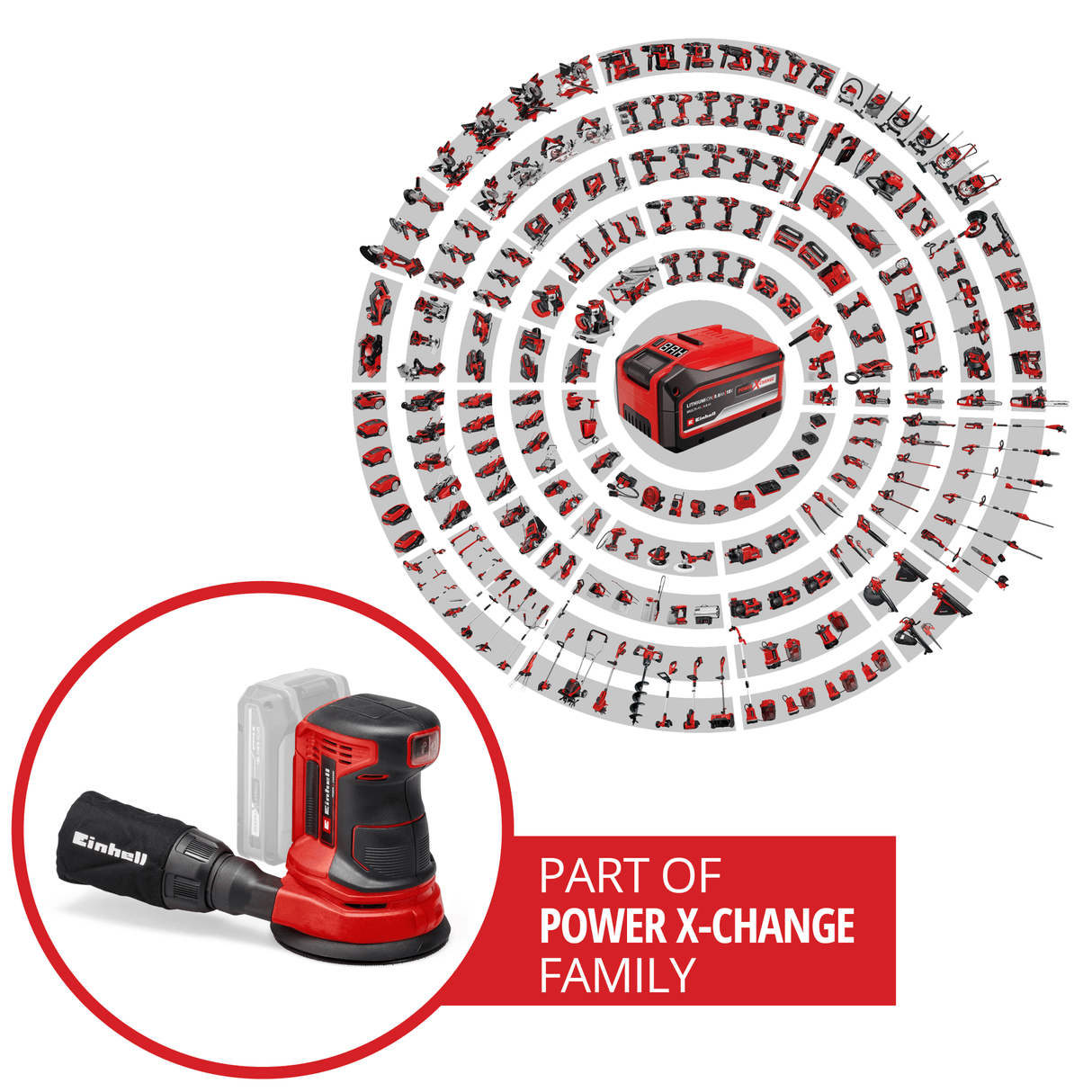 Slefuitor orbital pe acumulator Einhell TE - RS 18 Li - Solo Power X - Change, Litiu - ion, control electronic al vitezei, fixare cu micro - velcro, incl. 1x hartie abraziva P80, fara baterie si incarcator Einhell - scule electrice si unelte profesionale - BricoMart