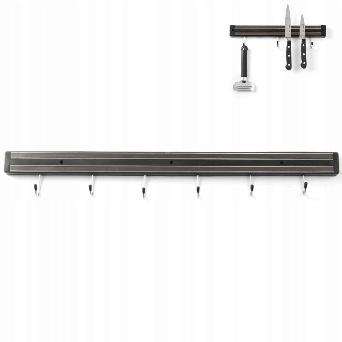Suport magnetic pentru cutite, 60 cm, cu 6 carlige agatare, Hendi
