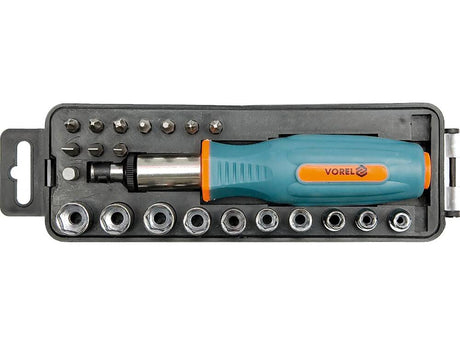 SURUBELNITA CU CLICHET VOREL 60976 + BITI, 22 PIESE VOREL - scule electrice si unelte profesionale - BricoMart
