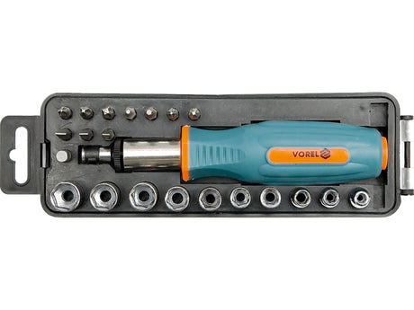 SURUBELNITA CU CLICHET VOREL 60976 + BITI, 22 PIESE VOREL - scule electrice si unelte profesionale - BricoMart