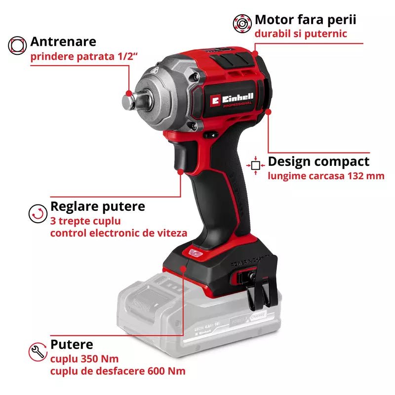 Surubelnita cu impact fara fir Einhell TP-CW 18/350-C Li BL-Solo PXC,18 V, 350 Nm, Auto-Stop, Brushless, fara acumulator - imagine 3