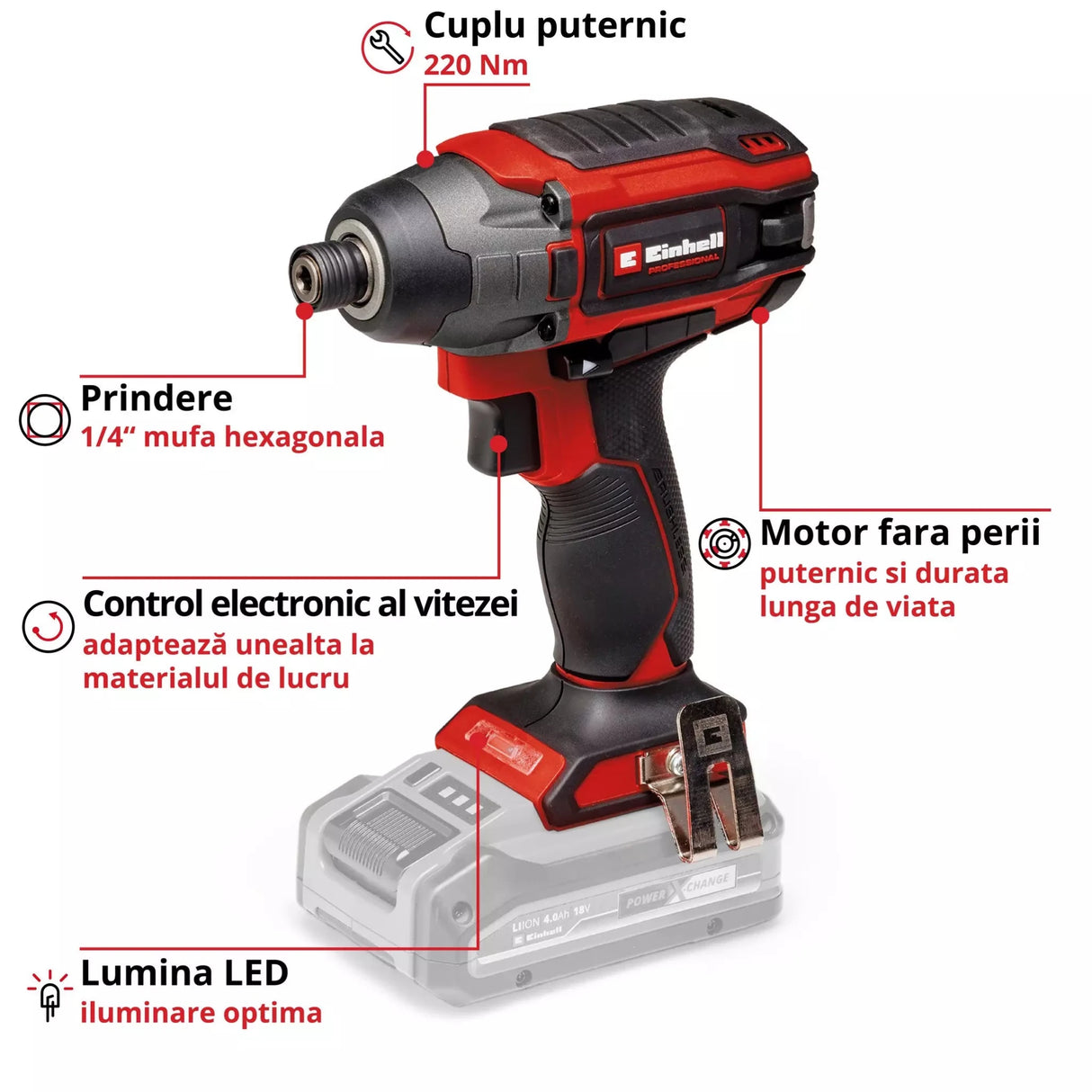 Surubelnita cu impact PROFESSIONAL fara fir Einhell TP - CI 18/220 Li BL - Solo , PurePOWER brushless , 220 Nm , Softgrip Einhell - scule electrice si unelte profesionale - BricoMart
