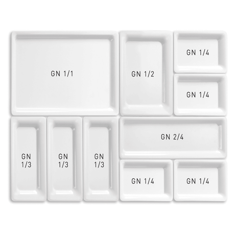 Tavă dreptunghiulară GN 2/4 melamină, albă 530x162x(H)30 FIne Dine