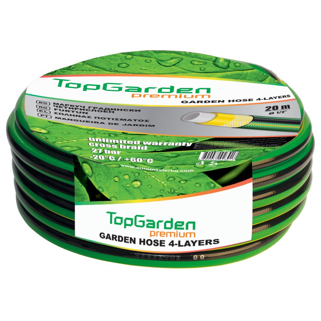 TOP GARDEN Furtun de gradina 4 straturi 1/2" 50m TGP Extrem de flexibil în toate condițiile meteorologice de la - 20 ° C la + 60 ° C Pentru a - și spori durabilitatea, furtunul Top Garden - scule electrice si unelte profesionale - BricoMart
