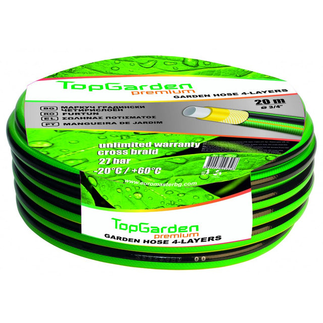 TOP GARDEN Furtun de gradina 4 straturi 3/4" 30m TGP Extrem de flexibil în toate condițiile meteorologice de la - 20 ° C la + 60 ° C Pentru a - și spori durabilitatea, furtunul Top Garden - scule electrice si unelte profesionale - BricoMart