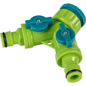 TOP GARDEN Mufa conector furtun 2 cai cu stop 1/2-3/4 TG Se pot folosi 2 furtunuri diferite Top Garden - scule electrice si unelte profesionale - BricoMart