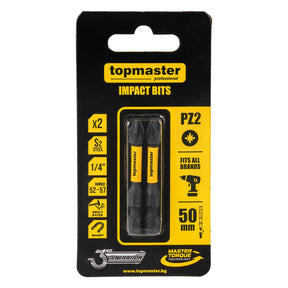 TOP MASTER PRO Bit de impact 50mm PZ2, 2 buc. TMP Ideal pentru o varietate de aplicații, inclusiv asamblarea mobilierului, reparații, lucrări de construcție și alte sarci Top Master Pro - scule electrice si unelte profesionale - BricoMart