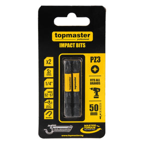 TOP MASTER PRO Bit de impact 50mm PZ3, 2 buc. TMP Ideal pentru o varietate de aplicații, inclusiv asamblarea mobilierului, reparații, lucrări de construcție și alte sarci Top Master Pro - scule electrice si unelte profesionale - BricoMart