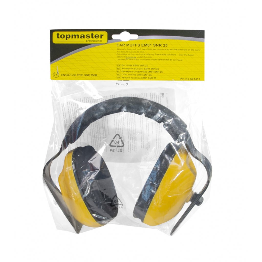 TOP MASTER PRO Casti antifoane EM01 SNR 25 TMP Perne special concepute pentru urechi umplute cu spumă moale pentru o presiune minimă Top Master Pro - scule electrice si unelte profesionale - BricoMart