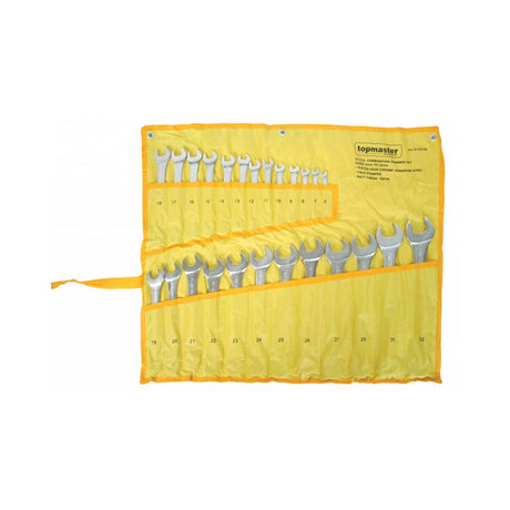 TOP MASTER PRO Chei combinate 6 - 32mm set 25pcs CR - V PRESS TMP Capatul cheii este inclinat cu 15 ° pentru lucru facil in spatii inaccesibile Material: otel crom - vanadiu de inalta cali Top Master Pro - scule electrice si unelte profesionale - BricoMart