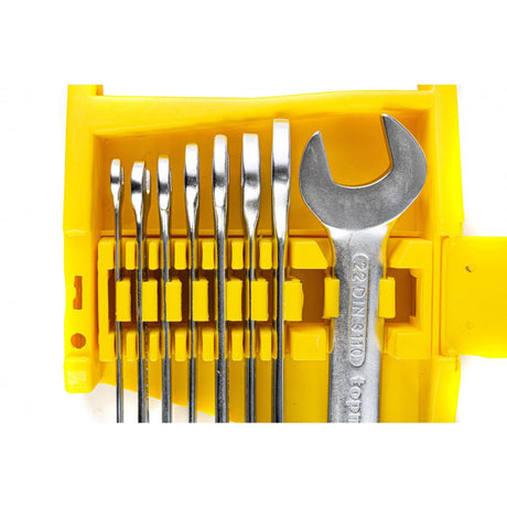 TOP MASTER PRO Chei fixe 6 - 22mm set 8pcs CR - V PRESS TMP Material: otel crom - vanadiu de inalta calitate presat la cald Finisaj crom mat permanent Suport din plastic Top Master Pro - scule electrice si unelte profesionale - BricoMart