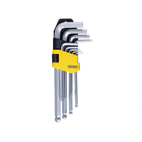 TOP MASTER PRO Chei imbus cu bila 1.5 - 10mm lungi set 9pcs CR - V TMP Finisaj lucios Material: otel crom - vanadiu de inalta calitate Unghi de lucru de pana la 25 °, pentru operare in locuri g Top Master Pro - scule electrice si unelte profesionale - BricoMart