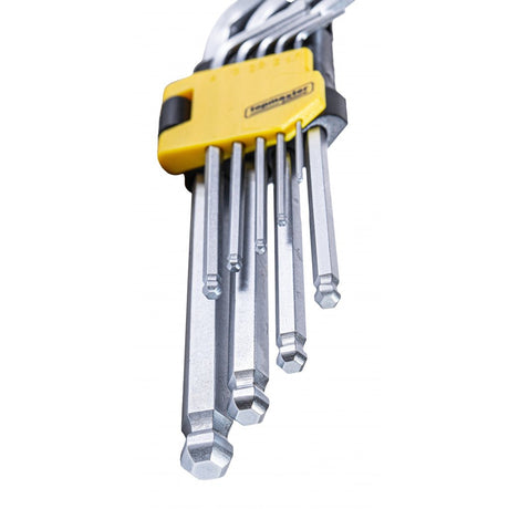 TOP MASTER PRO Chei imbus cu bila 1.5 - 10mm lungi set 9pcs CR - V TMP Finisaj lucios Material: otel crom - vanadiu de inalta calitate Unghi de lucru de pana la 25 °, pentru operare in locuri g Top Master Pro - scule electrice si unelte profesionale - BricoMart