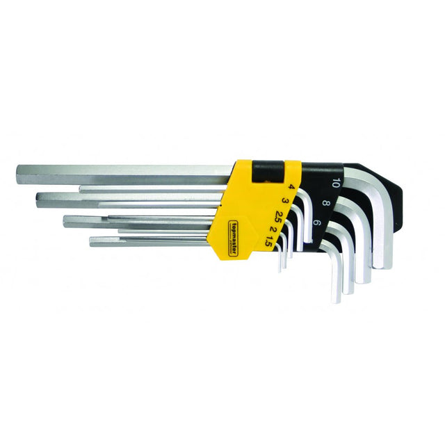 TOP MASTER PRO Chei imbus extra lungi "L" 1.5 - 10mm set 9pcs CR - V TMP Material: otel crom - vanadiu de inalta calitate Top Master Pro - scule electrice si unelte profesionale - BricoMart