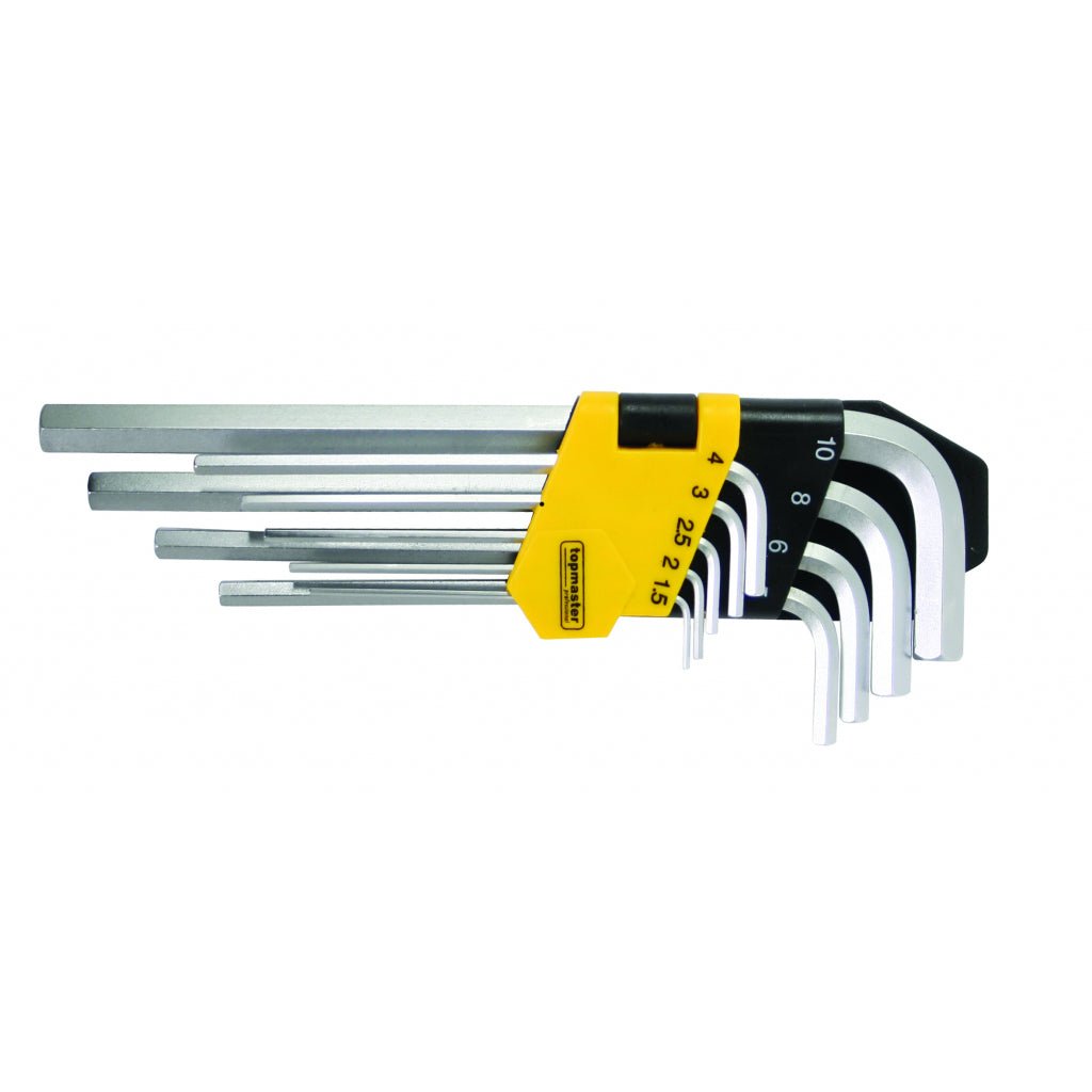 TOP MASTER PRO Chei imbus hex. 1.5 - 10mm set 9pcs CR - V TMP Material: otel crom - vanadiu de inalta calitate Top Master Pro - scule electrice si unelte profesionale - BricoMart