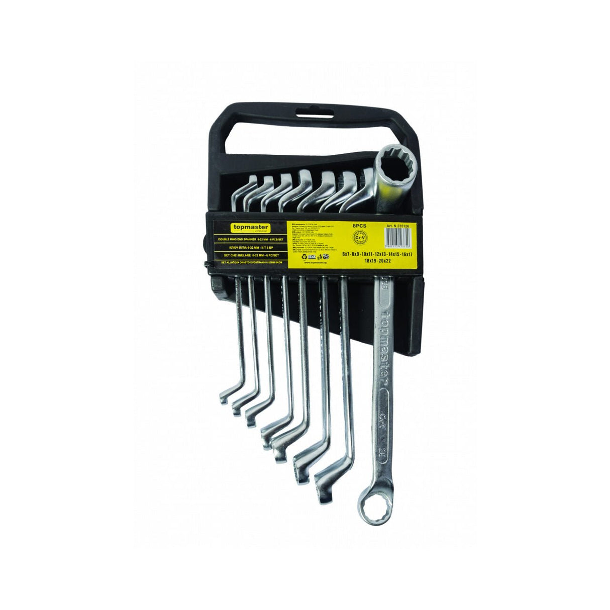 TOP MASTER PRO Chei inelare cu cot 6x22mm set 8pcs CR - V PRESS TMP Fabricat din otel Cr - V Suport util pentru depozitare Top Master Pro - scule electrice si unelte profesionale - BricoMart