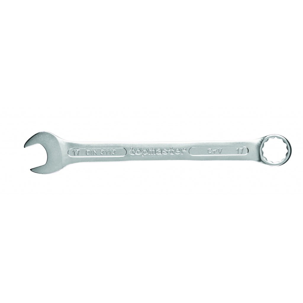 TOP MASTER PRO Cheie combinata 17mm CR - V TMP DIN 3113 Capatul cheii este inclinat cu 15 ° pentru lucru facil in spatii inaccesibile Material: otel crom - vanadiu de inalta cali Top Master Pro - scule electrice si unelte profesionale - BricoMart