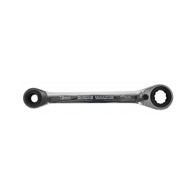 TOP MASTER PRO Cheie cu clichet 4 in 1 ,72T, 10x13,17x19 TMP Material: otel crom - vanadiu de inalta calitate presat la cald Acoperire anticoroziune crom - nichel Complet lustruit Top Master Pro - scule electrice si unelte profesionale - BricoMart