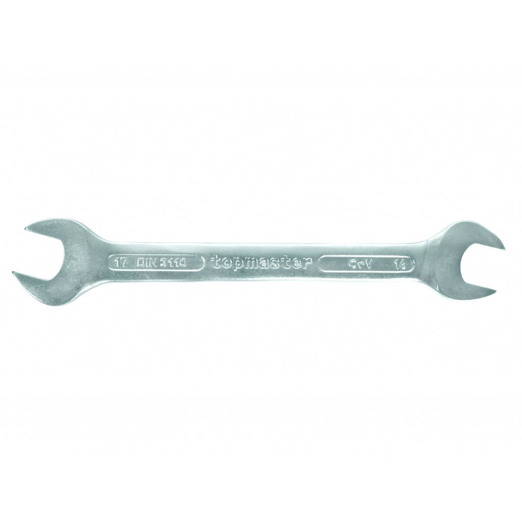 TOP MASTER PRO Cheie fixa 16х17mm CR - V TMP DIN 3110 Material: otel crom - vanadiu de inalta calitate presat la cald Finisaj crom mat permanent Standard: DIN3110 Top Master Pro - scule electrice si unelte profesionale - BricoMart