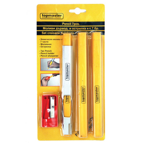 TOP MASTER PRO Creioane tamplar + ascutitoare set 7pcs TMP Set practic Top Master Pro - scule electrice si unelte profesionale - BricoMart