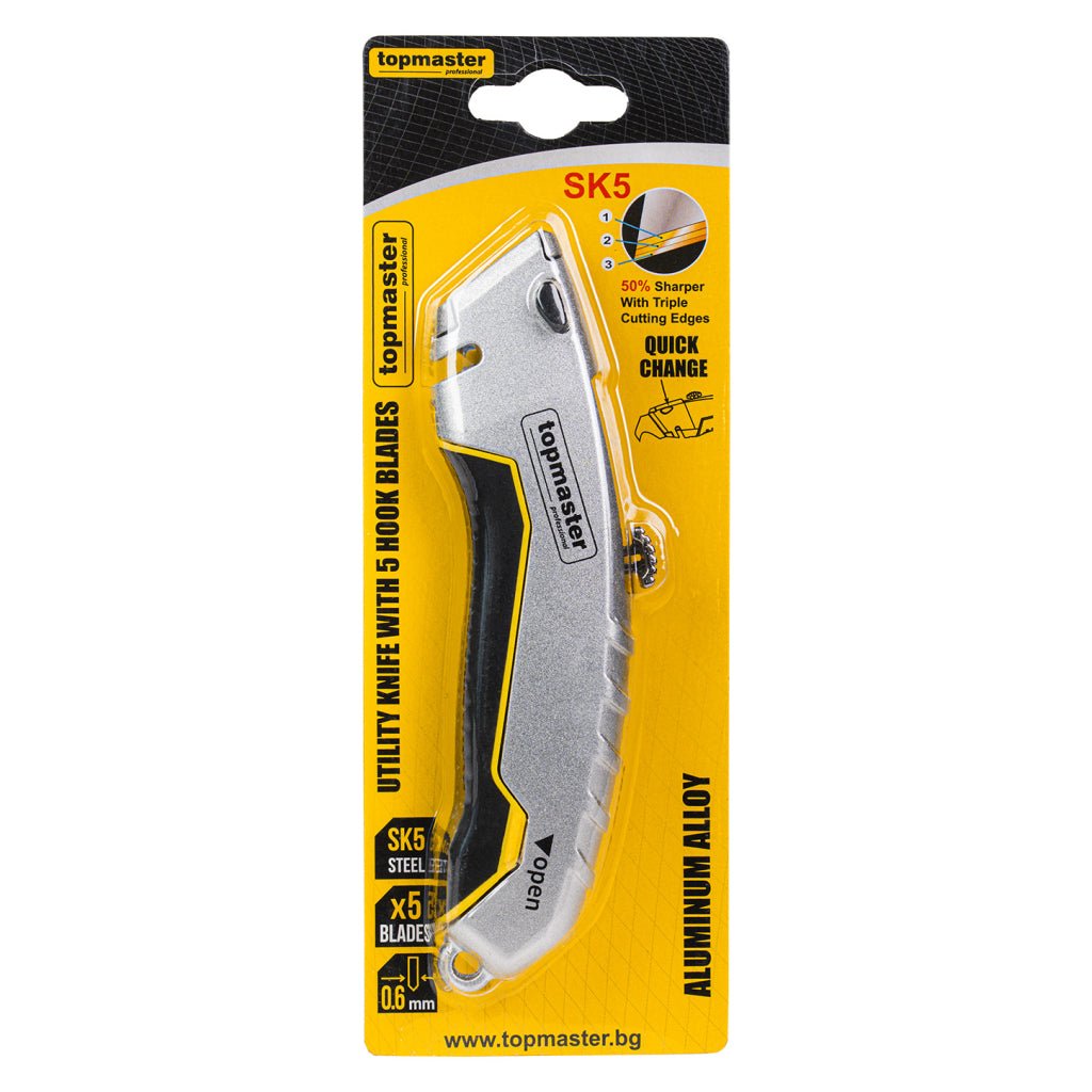 TOP MASTER PRO Cutter multifunctional cu 5 lame carlig TMP Cutitul utilitar TMP cu lama in forma de carlig este un instrument specializat, conceput pentru taierea sigura a materia Top Master Pro - scule electrice si unelte profesionale - BricoMart