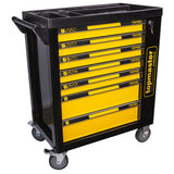TOP MASTER PRO Dulap scule 7 sertare echipat 219 piese TMP Blat din PVC cu compartimente pentru detalii mici. Roți din PVC + PP. Compartiment lateral cu închidere. 7 sertare. Top Master Pro - scule electrice si unelte profesionale - BricoMart