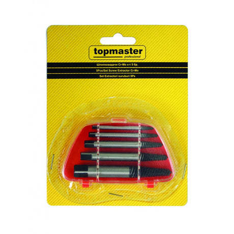 TOP MASTER PRO Extractoare suruburi set 5pcs CR-MO TMP Material:otel crom molibden Cutie de depozitare Top Master Pro - scule electrice si unelte profesionale - BricoMart