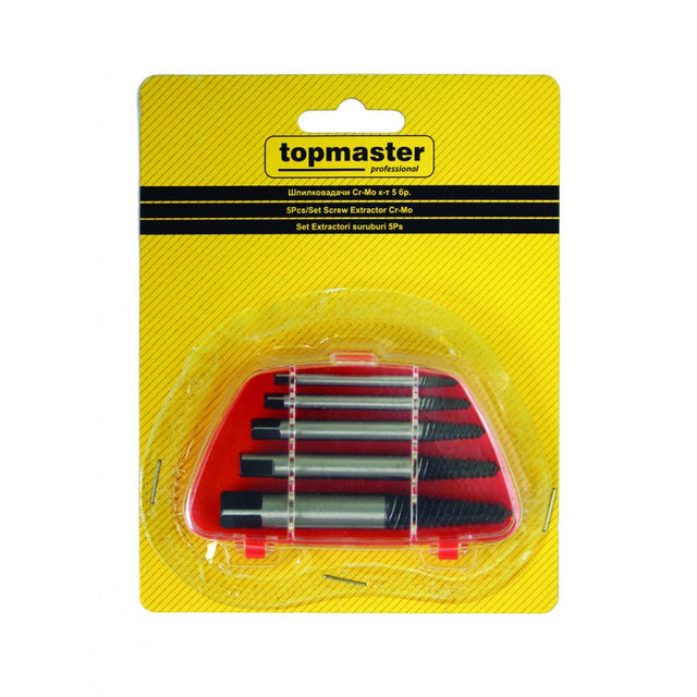 TOP MASTER PRO Extractoare suruburi set 5pcs CR-MO TMP Material:otel crom molibden Cutie de depozitare Top Master Pro - scule electrice si unelte profesionale - BricoMart