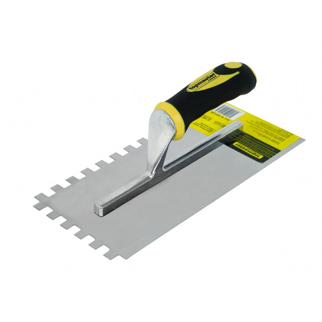 TOP MASTER PRO Gletiera maner plastic 280x130mm cu dinti 10x10TMP Pentru gletuire si tencuire ipsos si adezivi Material:otel inoxidabil cu dinti Top Master Pro - scule electrice si unelte profesionale - BricoMart