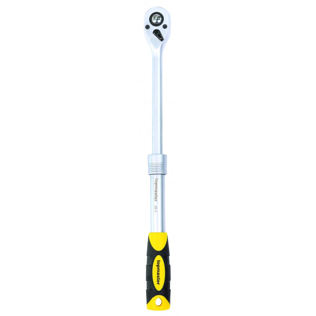 TOP MASTER PRO Maner clichet 1/4" 72 dinti extensibil 120 - 200mm TMP Maner bi - material pentru o mai buna prindere Material: otel crom - vanadiu de inalta calitate Brat telescopic Top Master Pro - scule electrice si unelte profesionale - BricoMart