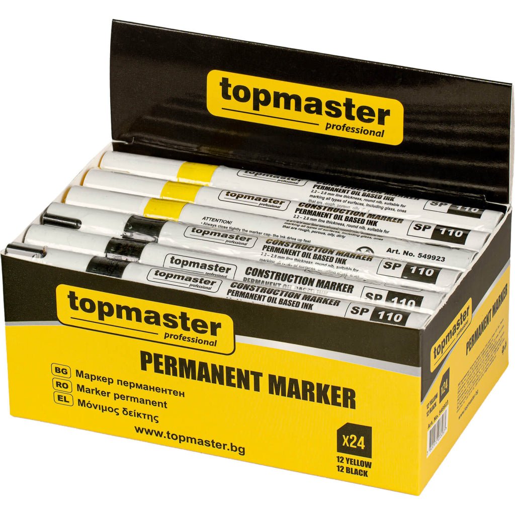 TOP MASTER PRO Marker permanent TMP 24 pcs Abilitatea de a scrie pe suprafețe dure, cum ar fi piatră, metal, sticlă, lemn, plastic, precum și pe zone grase sau cu Top Master Pro - scule electrice si unelte profesionale - BricoMart