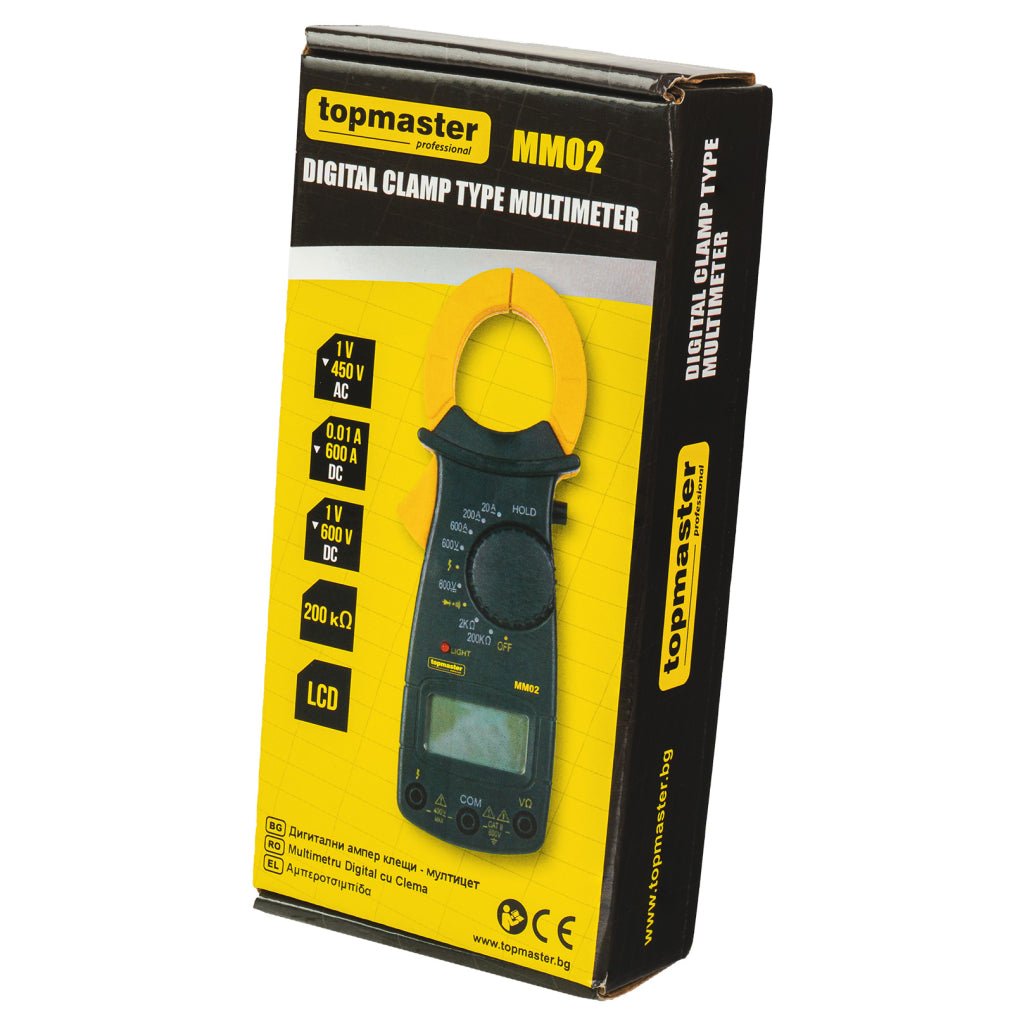 TOP MASTER PRO Multimetru Digital cu Clema MM02 TMP Acest multimetru digital este un instrument ideal pentru măsurători electrice, combinând funcționalitatea unui multimetr Top Master Pro - scule electrice si unelte profesionale - BricoMart