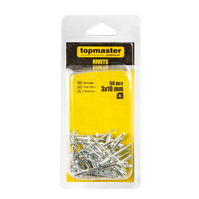 TOP MASTER PRO Pop - nituri 3x10mm 50buc TMP Fabricat din aluminiu Sunt utilizate pe scară largă în industria auto și în construcții datorită durabilității Top Master Pro - scule electrice si unelte profesionale - BricoMart
