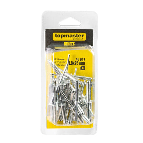 TOP MASTER PRO Pop - nituri 4.8x25mm 40buc TMP Fabricat din aluminiu Sunt utilizate pe scară largă în industria auto și în construcții datorită durabilității Top Master Pro - scule electrice si unelte profesionale - BricoMart