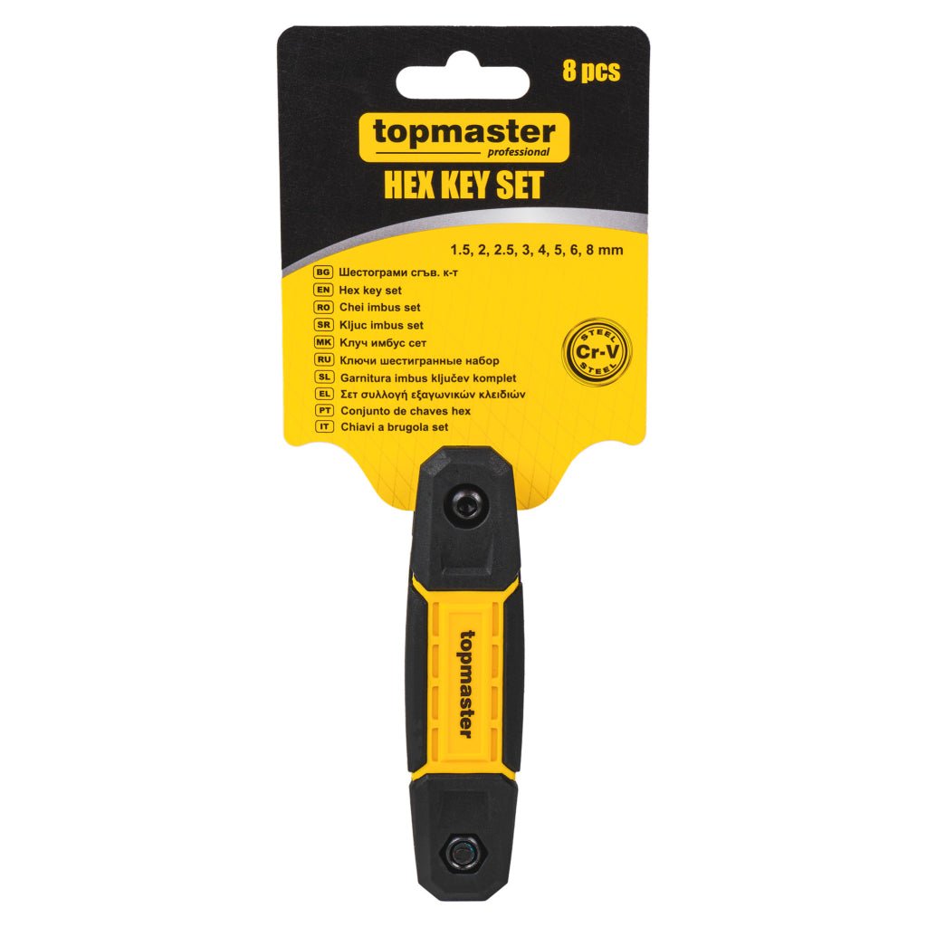 TOP MASTER PRO Set 8 buc. chei imbus 1.5 - 8mm CR - V TMP Material: otel crom - vanadiu de inalta calitate Top Master Pro - scule electrice si unelte profesionale - BricoMart