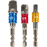 TOP MASTER PRO Set adaptoare pentru tubulare cu antrenare 1/4" - 3/8" - 1/2 Setul de adaptoare TMP permite utilizarea inserturilor de dimensiuni diferite cu diverse tipuri de scule. Fabricate din Top Master Pro - scule electrice si unelte profesionale - BricoMart