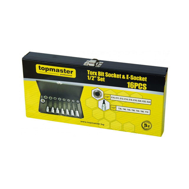 TOP MASTER PRO Set tubulare 1/2" 16pcs CR - V TMP Material: otel crom - vanadiu de inalta calitate Cu acoperire anticoroziune Cutie metalica Top Master Pro - scule electrice si unelte profesionale - BricoMart