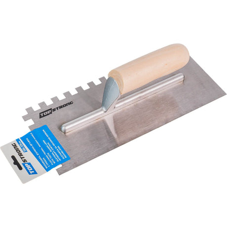 TOP STRONG Gletiera cu maner lemn fara dinti 280x120mm cu dinti TS Pentru tencuit si gletuit adezivi si ipsos Otel lustruit cu dinti Top Strong - scule electrice si unelte profesionale - BricoMart