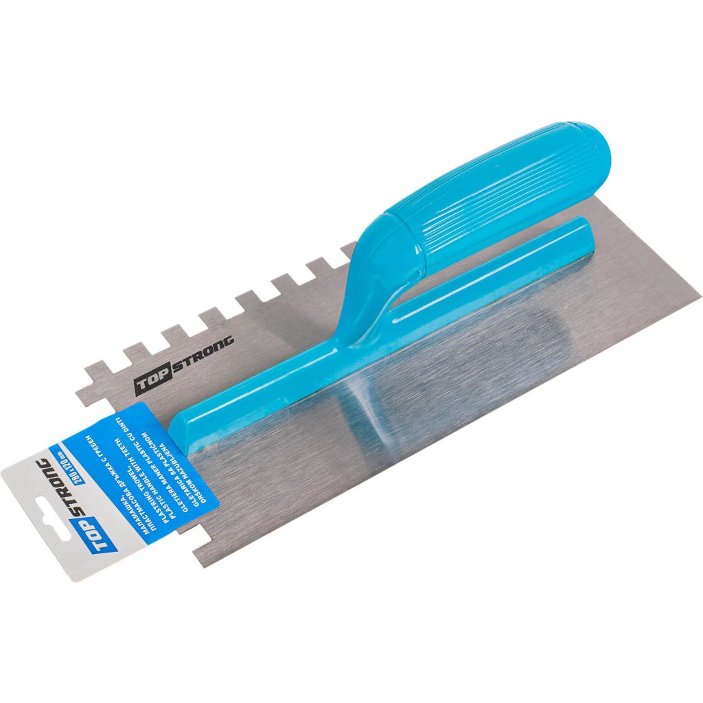 TOP STRONG Gletiera maner plastic 280x120mm cu dinti TS Pentru tencuit si gletuit adezivi si ipsos Otel lustruit cu dinti Top Strong - scule electrice si unelte profesionale - BricoMart