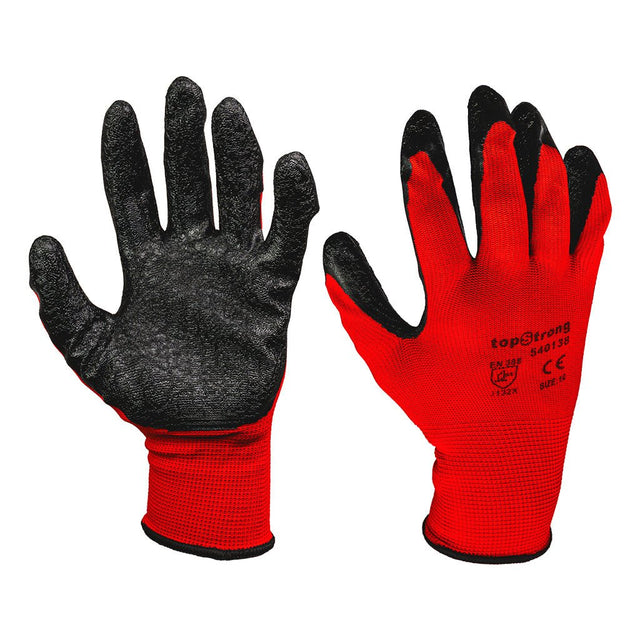 TOP STRONG Manusi de protectie latex negu poliester rosu TS Complet acoperite cu latex Din poliester fara cusaturi Top Strong - scule electrice si unelte profesionale - BricoMart