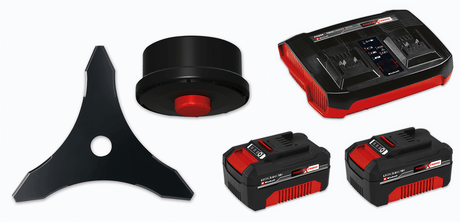 Trimmer de tuns gazon/iarba pe acumulator Einhell AGILLO 36/255 BL Kit Power X - Change (36 V, motor fara perii, filet cu alimentare automata, lama cu 3 dinti, maner de bicicleta, incl. 2x baterii de 3,0 Ah si incarcator Einhell - scule electrice si unelte profesionale - BricoMart