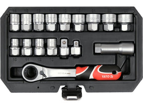 TRUSA TUBULARE SPLINE 3/8'',1/2'', 17PIESE Yato YT - 38653 - 9.5 mm, 12.7 mm, 24 mm, 195 mm Yato - scule electrice si unelte profesionale - BricoMart