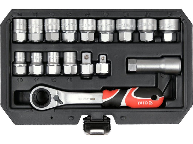 TRUSA TUBULARE SPLINE 3/8'',1/2'', 17PIESE Yato YT - 38653 - 9.5 mm, 12.7 mm, 24 mm, 195 mm Yato - scule electrice si unelte profesionale - BricoMart
