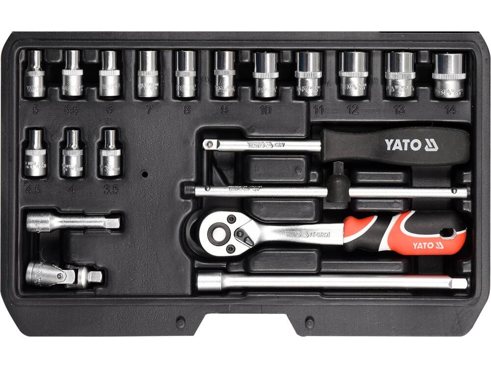 TRUSA TUBULARE+ANTRENOR, 20 YATO YT - 14491 BUC, 1/4, CR - V YATO - scule electrice si unelte profesionale - BricoMart