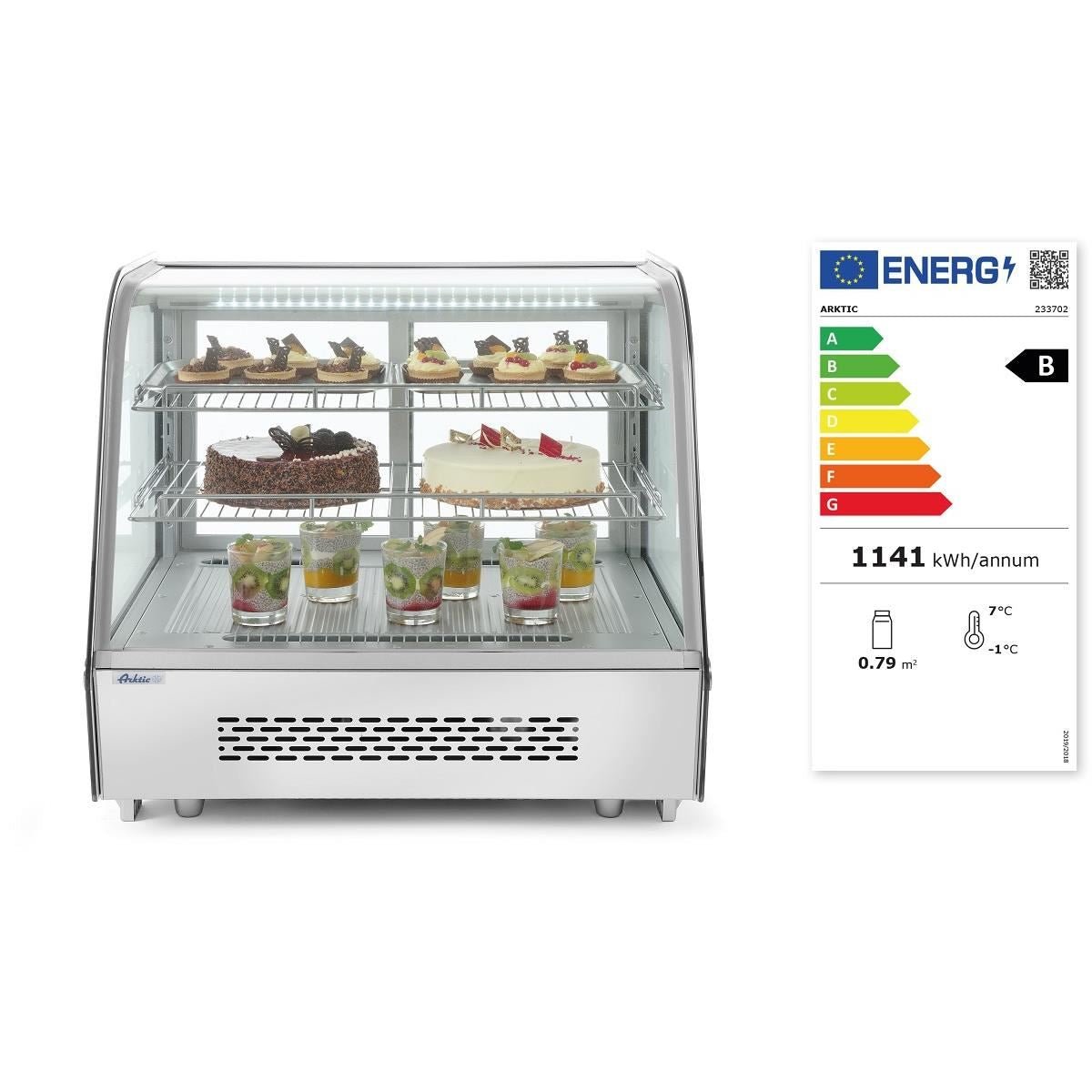 Vitrina rece pt prezentare, 120 lt, interval temp. 0-6 gr C, 160 W, corp inox, ARKTIC by Hendi, 707x570x(H)680mm, Clasa energetica B