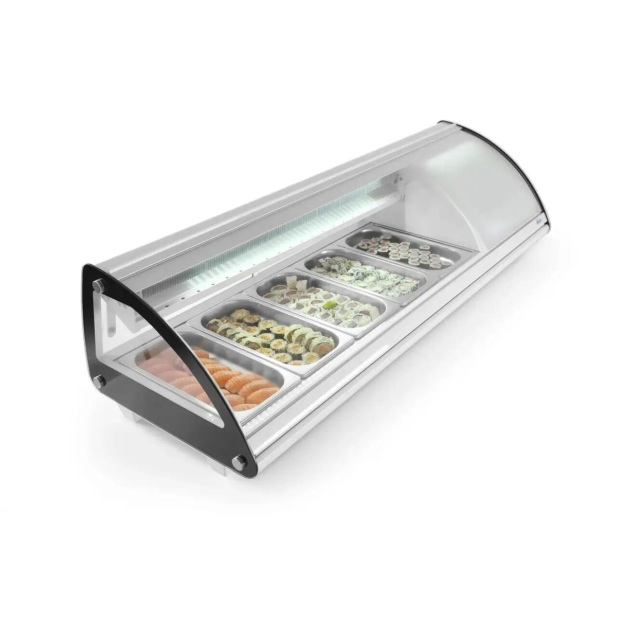 Vitrina sushi, 63 lt, pt 5 tavi GN1/3, interval temp 0-6 gr C, 160 W, geamuri glisante, corp inox, ARKTIC by Hendi, 1307x450x(H)330 mm