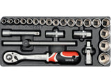 YATO YT-5537 CSŐKULCSKÉSZLET + RACSNIS + ADAPTER 24 RÉSZES, 10-32MM 