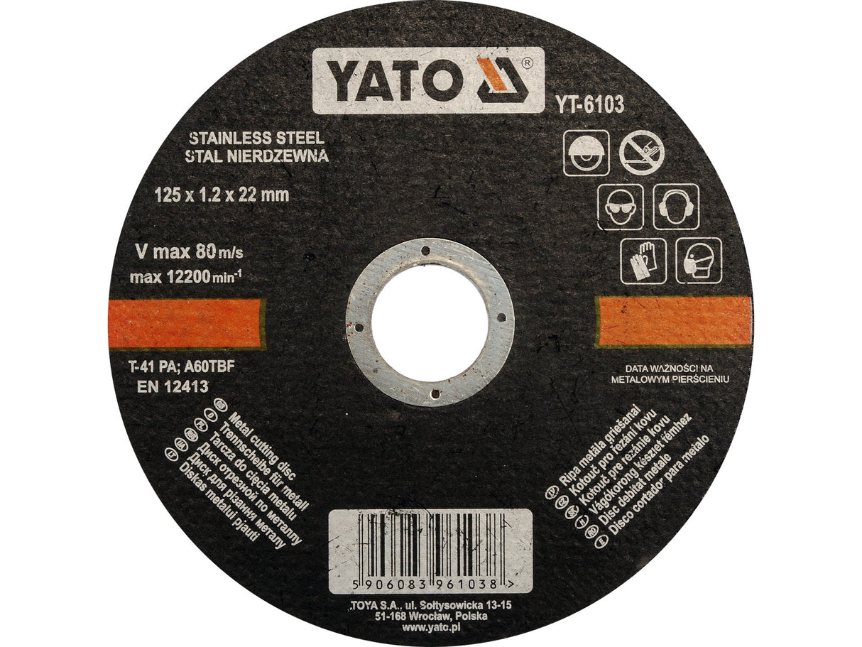 FÉM/ROZSDAMENTES ACÉL VÁGÓKORONG YATO YT-6103 125X1.2X22MM FÉM/ROZSDAMENTES ACÉL VÁGÓKORONG 125X1.2X22MM 